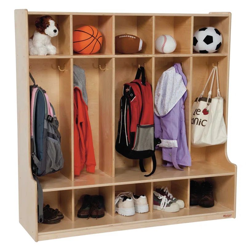 Natural Baltic Birch 48" Wide 5-Section Kids Seat Locker