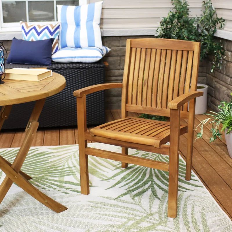 Sunnydaze Light Brown Teak Outdoor Stacking Dining Armchair