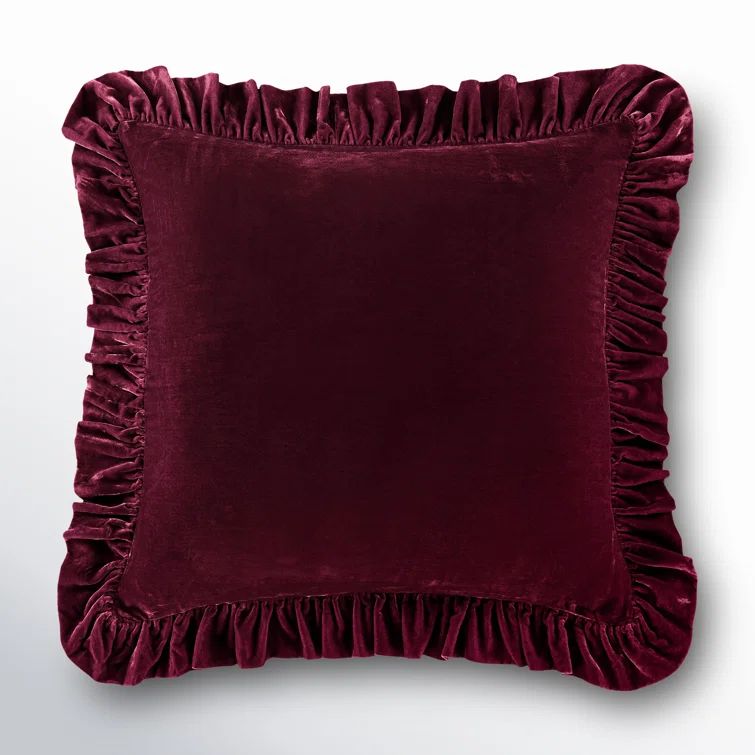 Garnet Red Faux Silk Velvet Ruffled Euro Sham