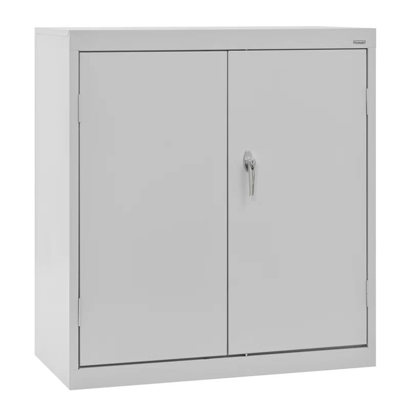 Dove Gray Freestanding Lockable Steel Cabinet with Adjustable Shelving
