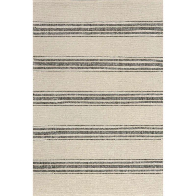 Beige Striped Handmade Cotton Tufted Area Rug