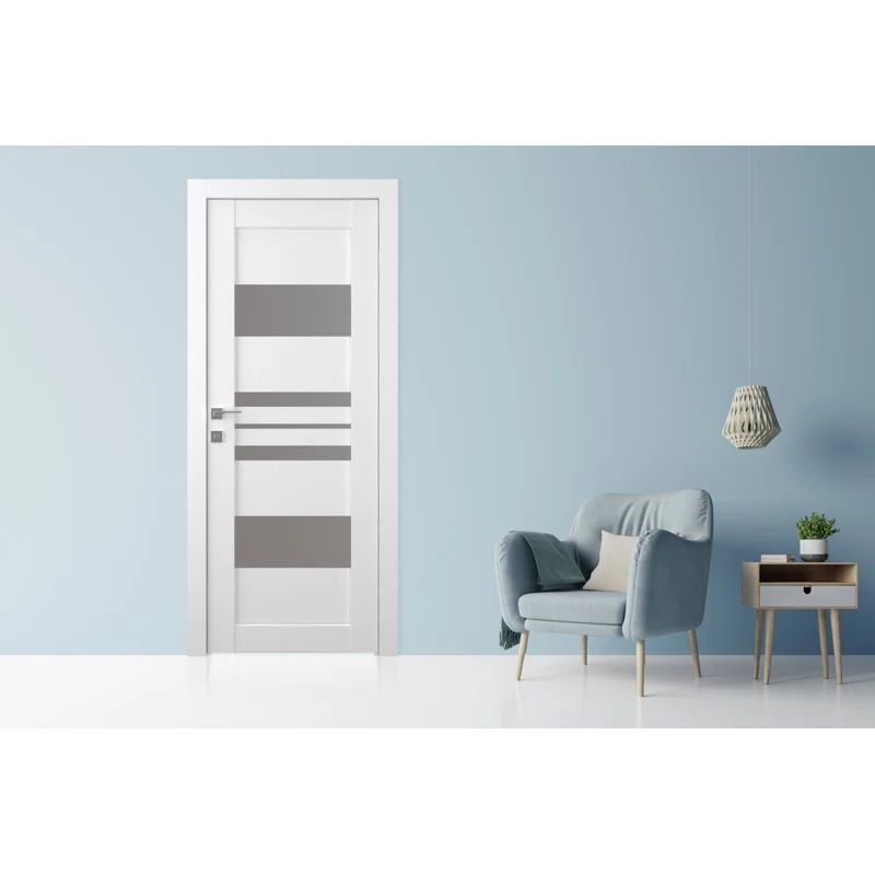 Romi White Pine Composite Interior Prehung Door with Frosted Glass