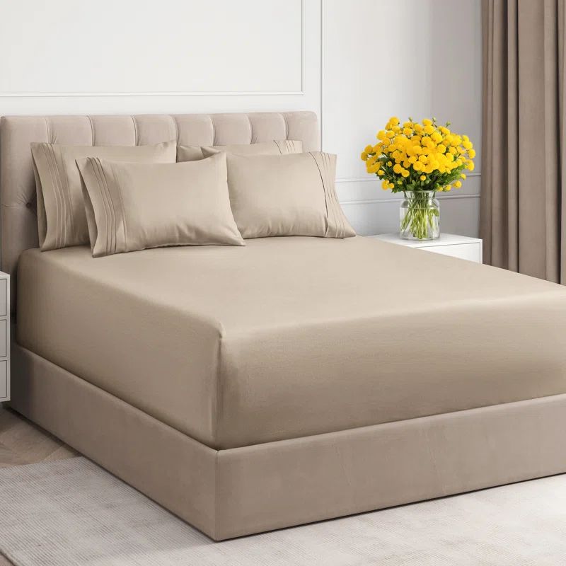 King Size Beige Microfiber Deep Pocket Sheet Set