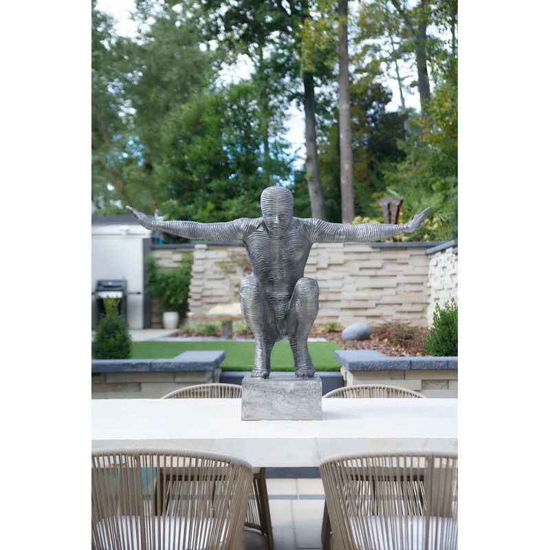 Transitional Large Silver Metal Outstretched Arms Statue