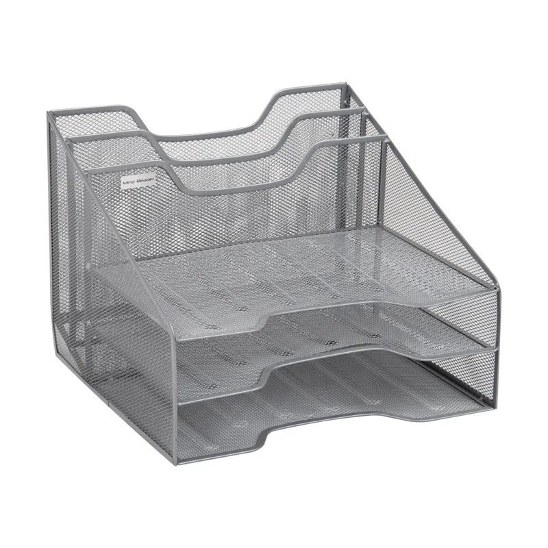 Silver Mesh 5-Compartment Desktop Organizer with 3 Tiers