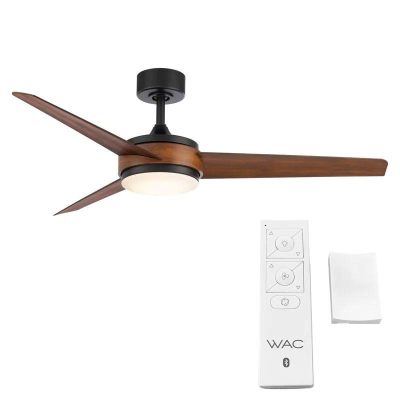 54" Matte Black Distressed Koa Smart Ceiling Fan with LED Light