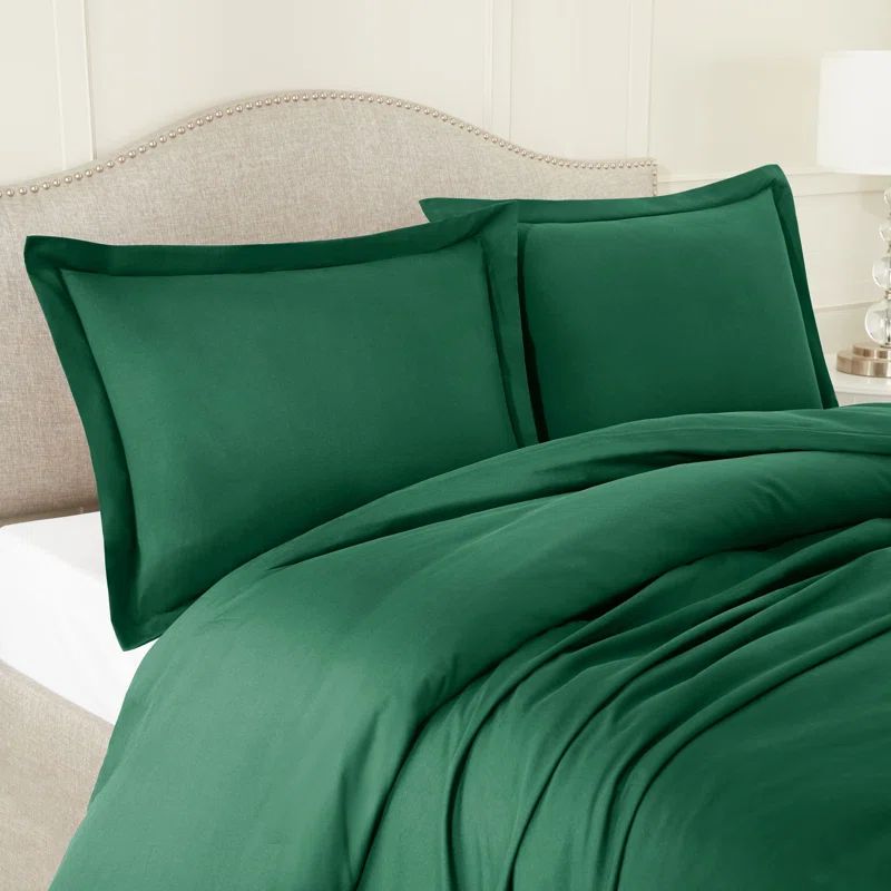 Hunter Green Queen Microfiber Duvet Cover Set with Button Closure