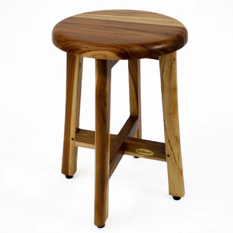 EcoDecors Shoji Compact 18" Teak Spa Stool in Natural Finish