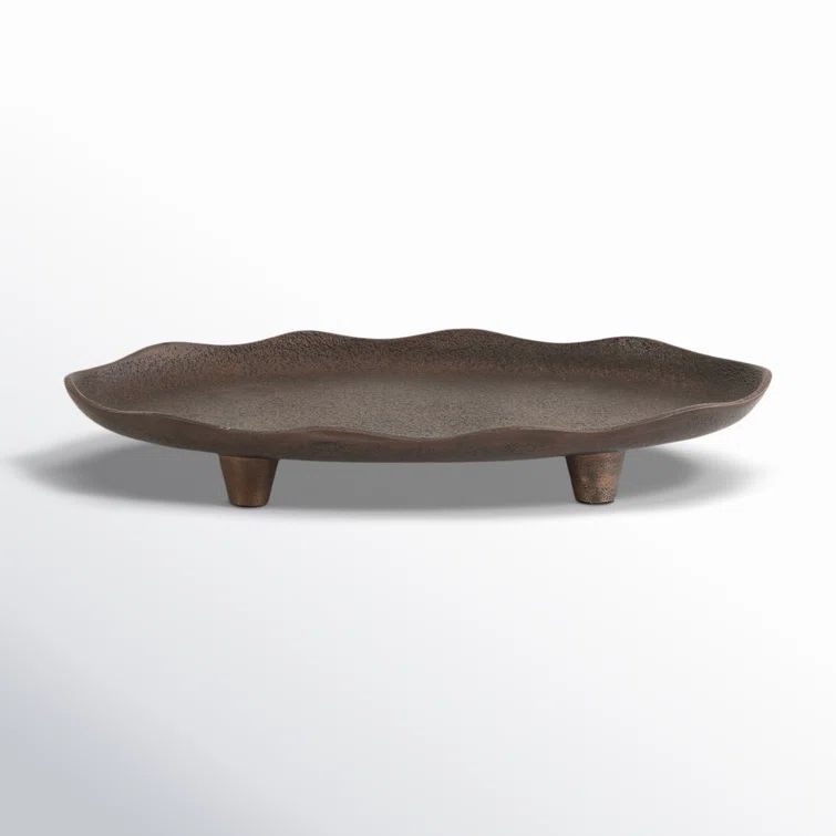 Bronze Oval Metal Decorative Tray with Rough Texture, 14x8