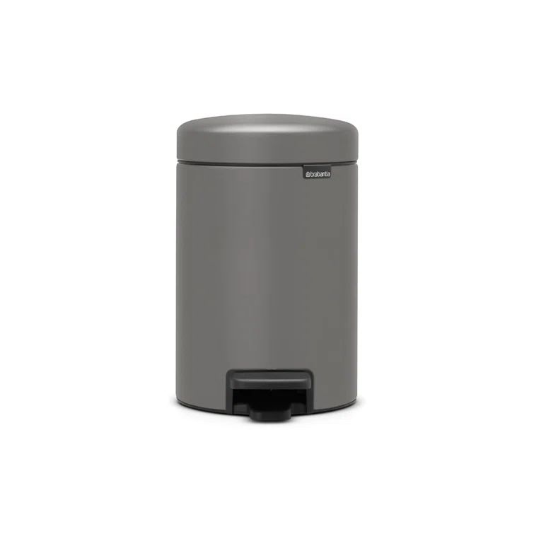 Concrete Gray Plastic Pedal Bathroom Bin, 3 Liter
