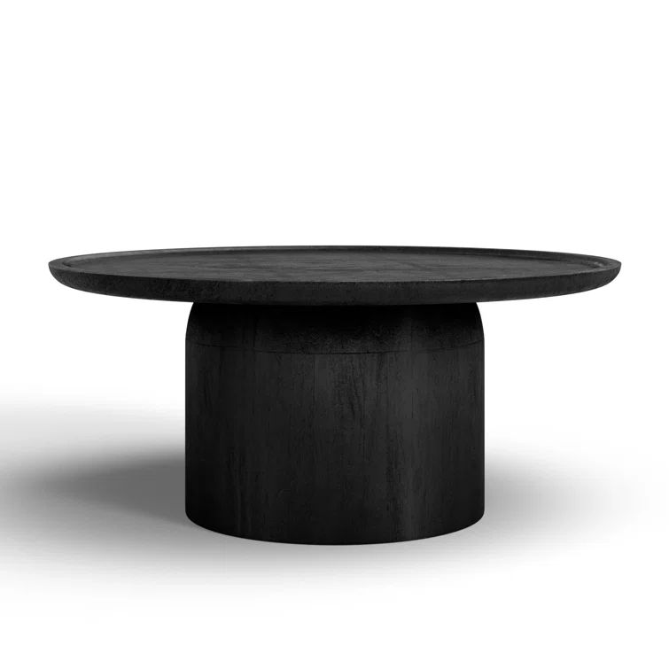 Black Solid Mango Wood Round Coffee Table