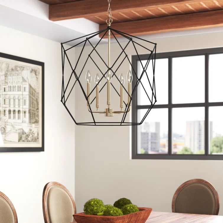 Zarra Satin Brass 5-Light Contemporary Lantern Chandelier