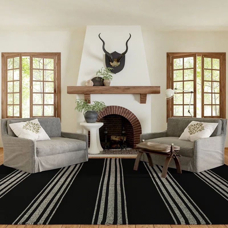 Bergamot Black and White Striped Handmade Cotton Rug