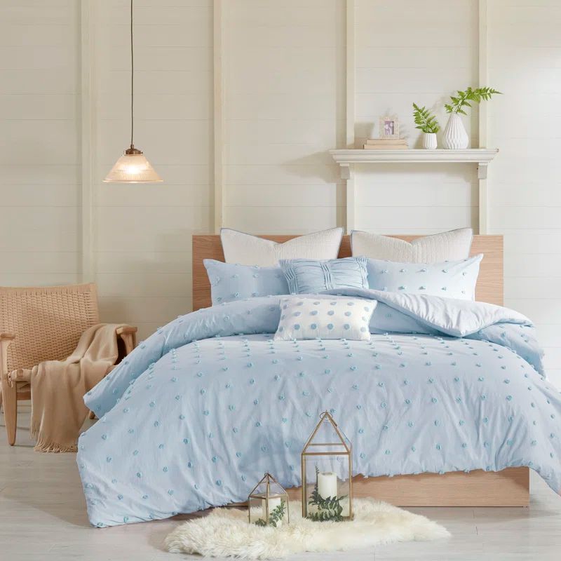 Brooklyn Blue Cotton Jacquard Full/Queen Duvet Cover Set