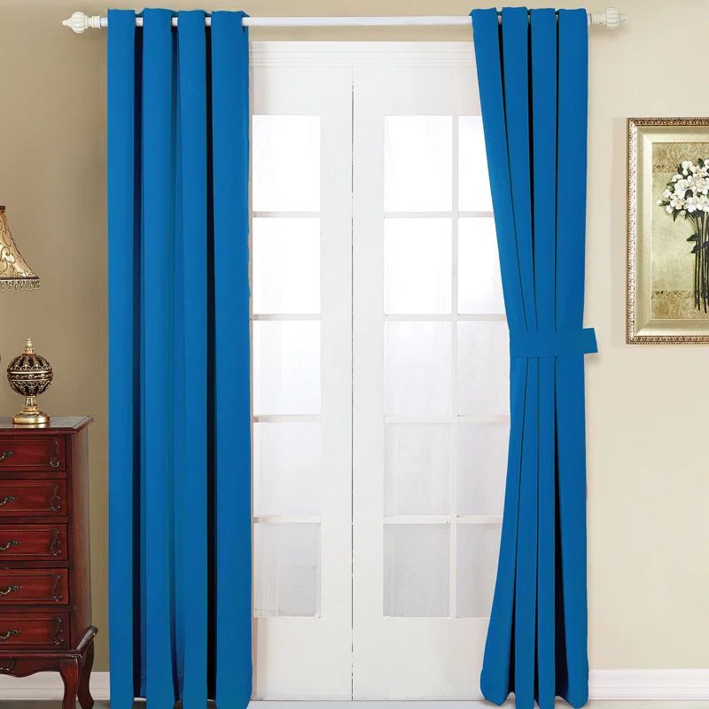 Blue Polyester Blackout Grommet Window Panel Set, 54" x 63"