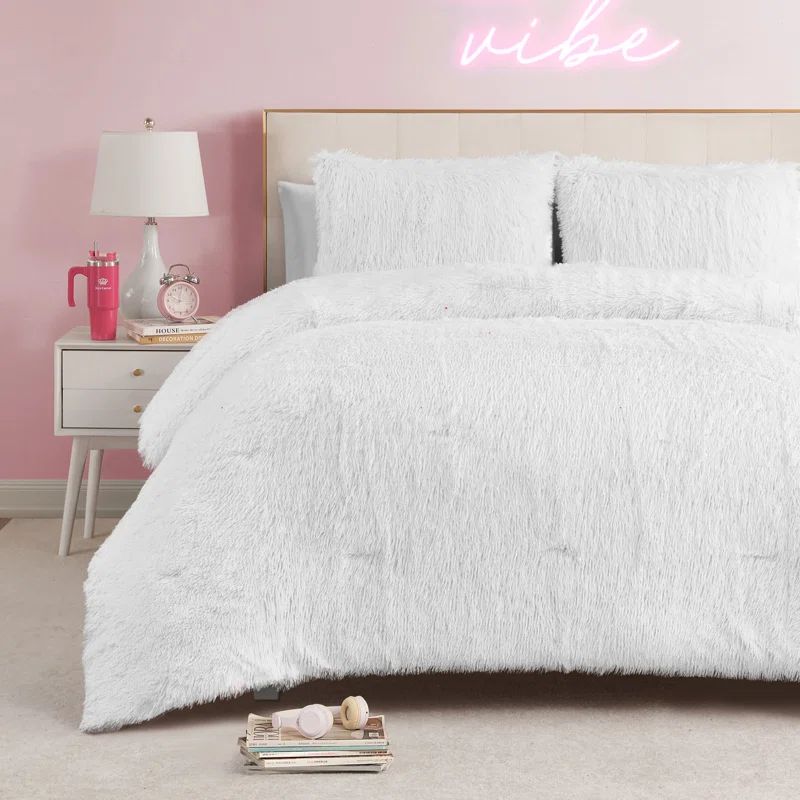 White Twin Faux Fur Reversible Comforter Set