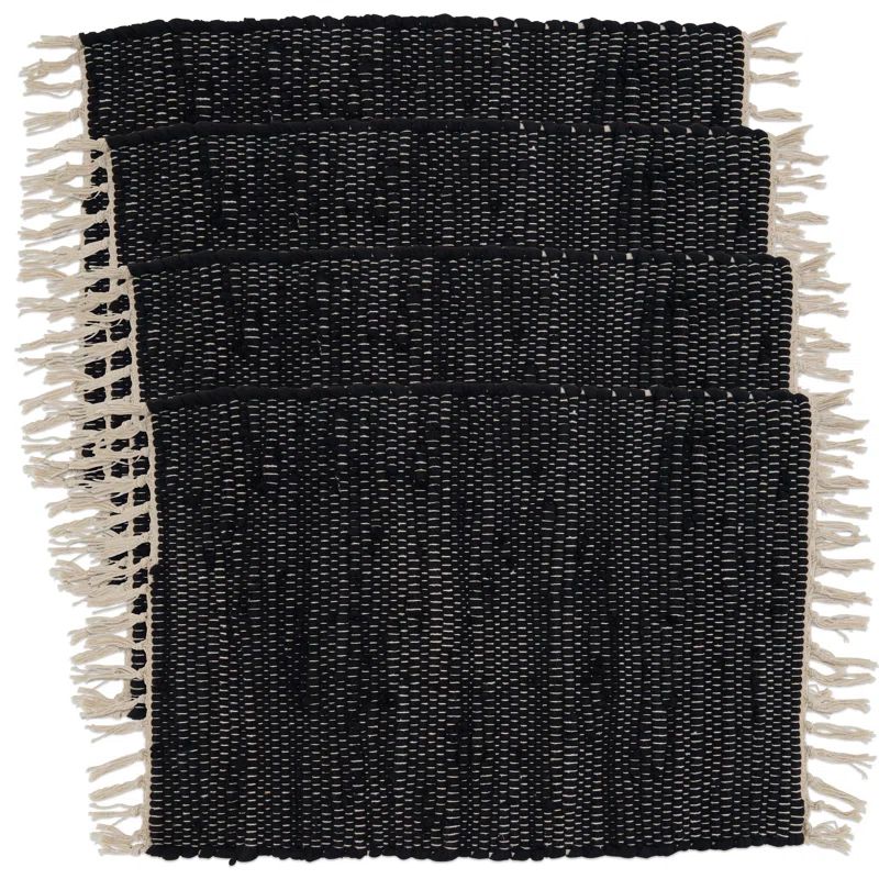 Black and Off-White Cotton Chindi Design Placemats Set of 4