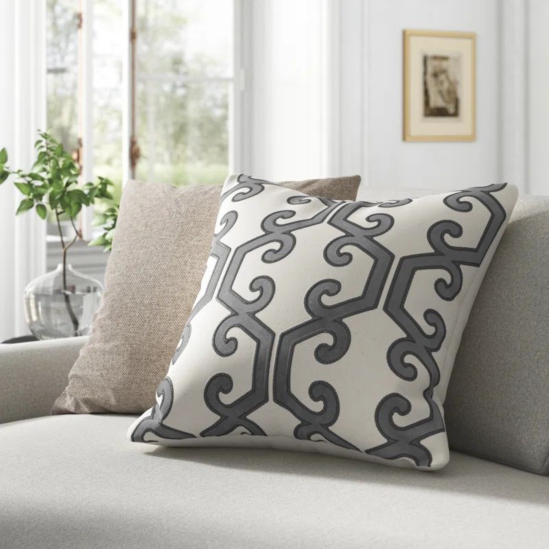 Carly 20" Gray Square Embroidered Decorative Throw Pillow