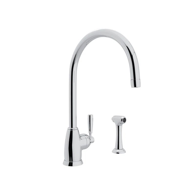 Elegant 15" Polished Nickel Deck Mounted Kitchen Faucet with Sidespray