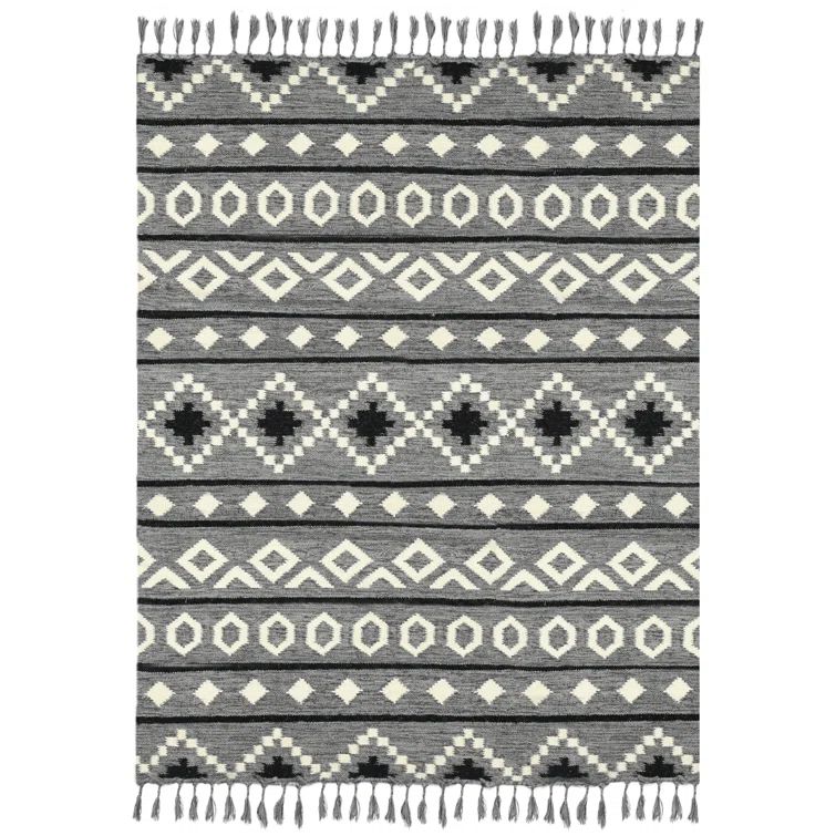 Handmade Gray Geometric 8' x 10' Wool Area Rug