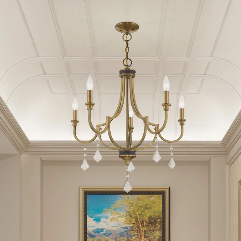 Antique Brass 5-Light Mini Crystal Chandelier