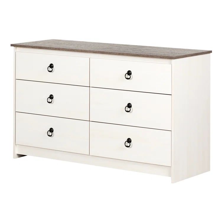White and Blue Double 6-Drawer Dresser with Metal Handles