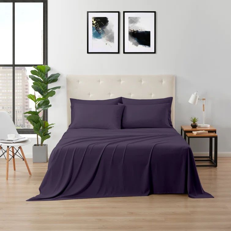 Twin Eggplant Bamboo Microfiber Deep Pocket Sheet Set