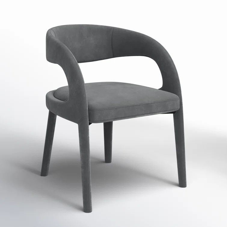 Charcoal Velvet Upholstered Arm Chair with Wood & Cane Accents