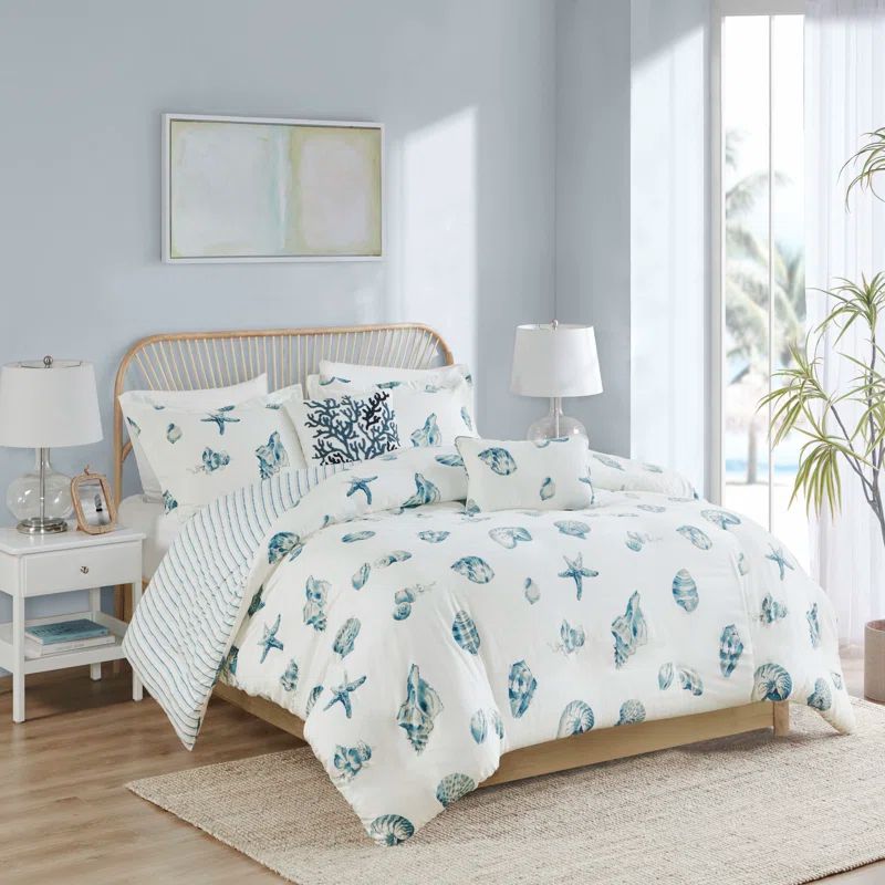 King Blue Cotton Nautical Duvet Cover Set with Shams