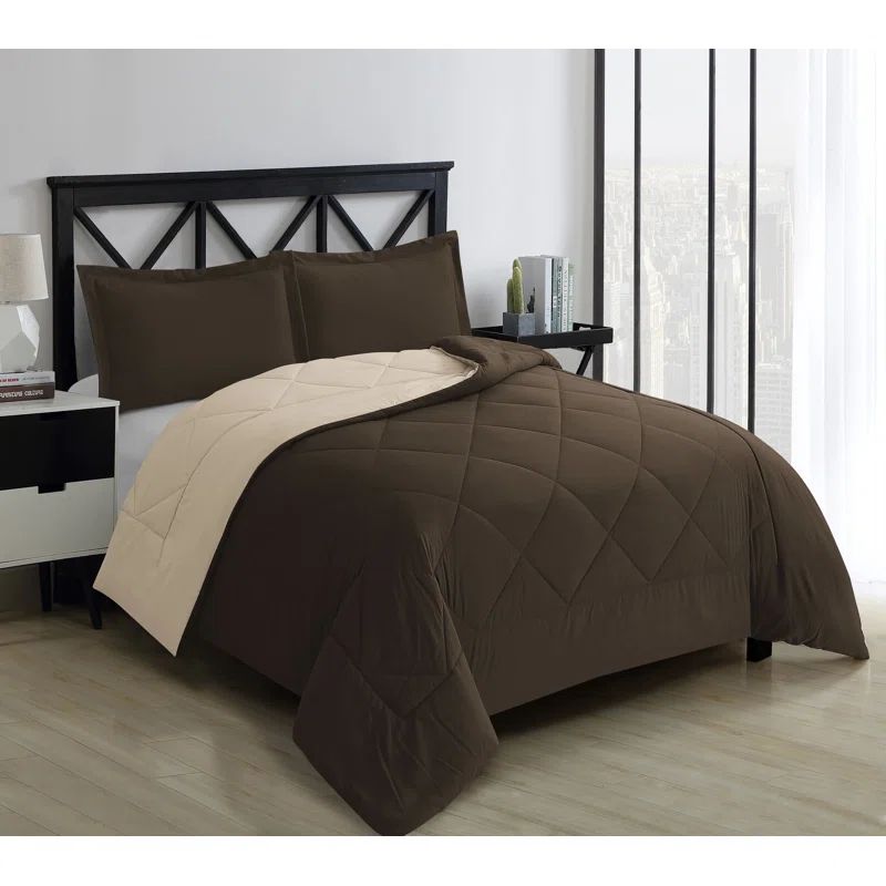 Twin Chocolate/Cream Reversible Down-Alternative Microfiber Comforter Set