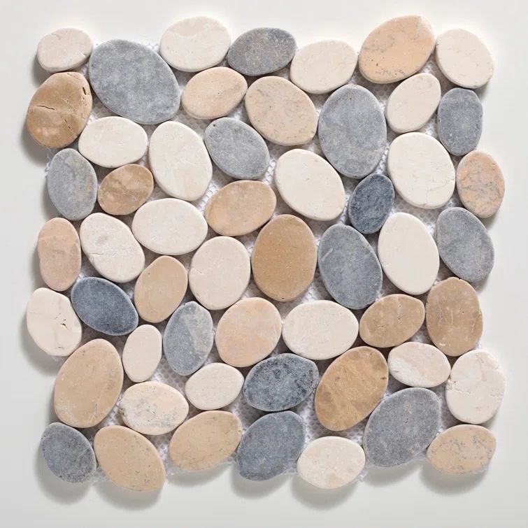 Natural Stone Pebble Mosaic Tile in Tan, White, and Gray