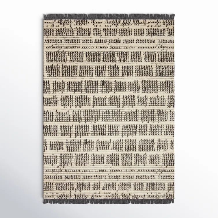 Ivory and Charcoal Synthetic Easy-Care Area Rug, 62" x 90"