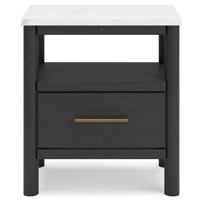 Black and White Marble Top Nightstand with Drawer