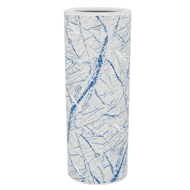 24" Blue and Silver Abstract Porcelain Umbrella Stand