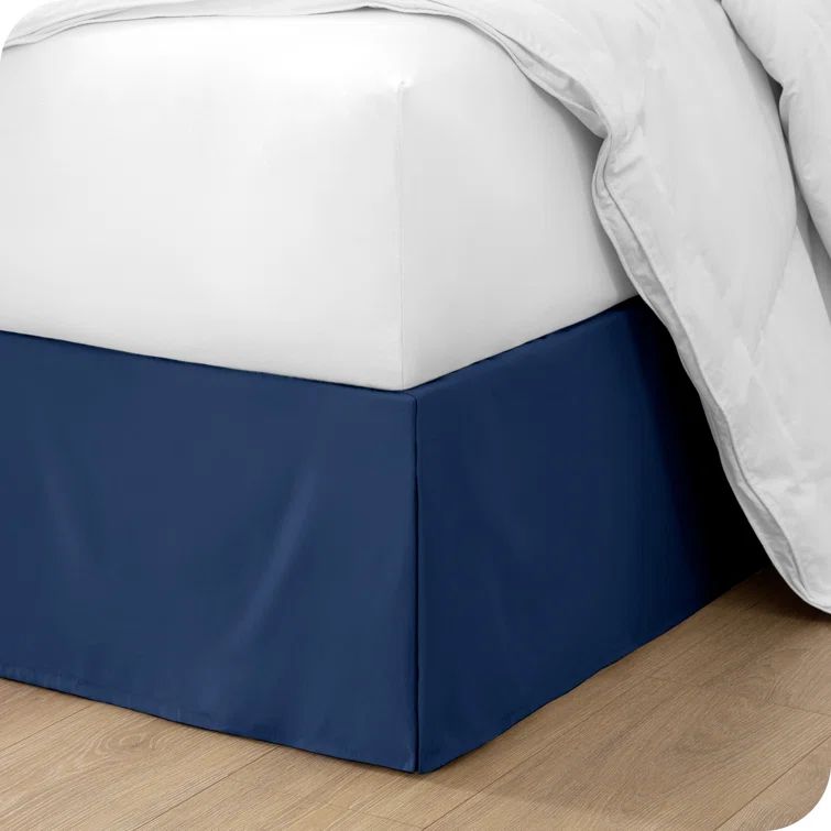 Dark Blue Polyester Twin Bed Skirt with Pleats