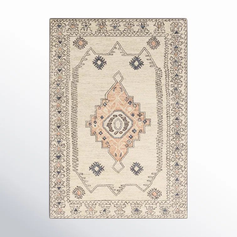 Ivory and Peach Hand-Tufted Wool 8' x 10' Rug