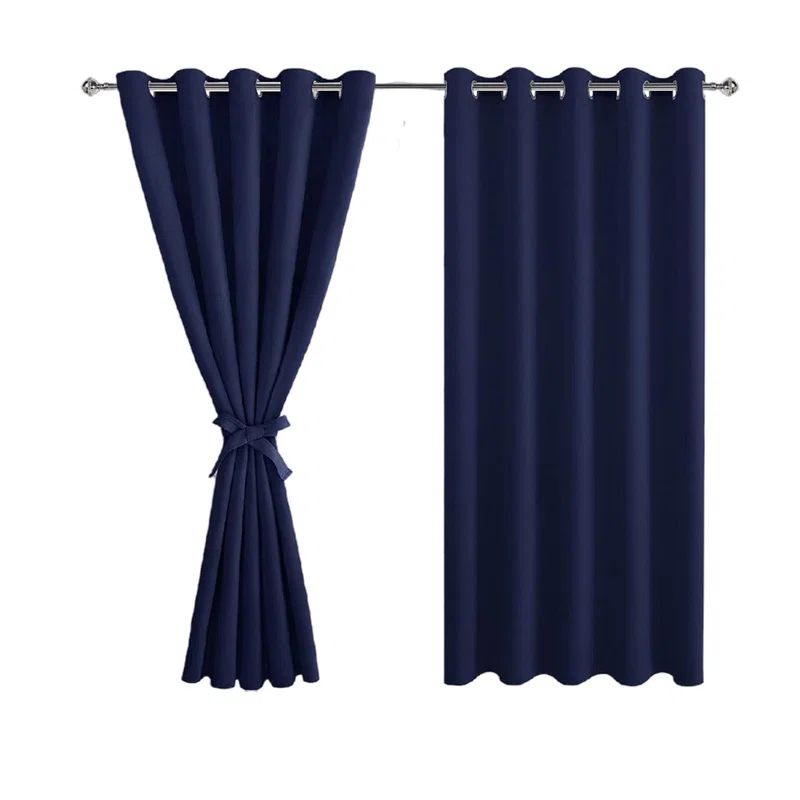 Navy Blue Polyester Room-Darkening Grommet Curtain Panels, 60" x 72"