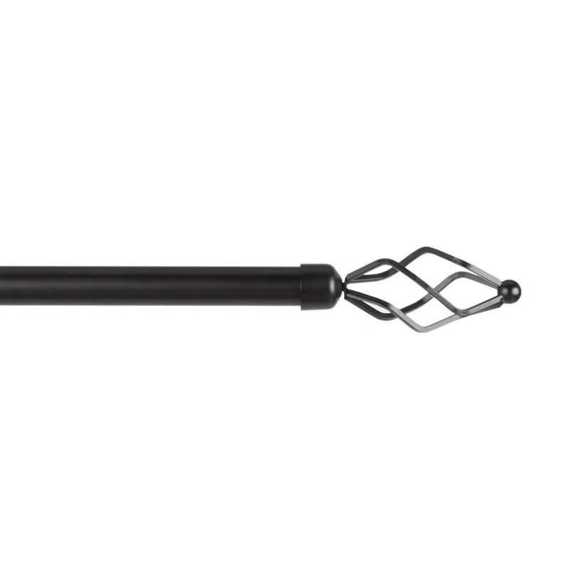 Lancelot Matte Black Adjustable Iron Curtain Rod with Wired Torch Finials