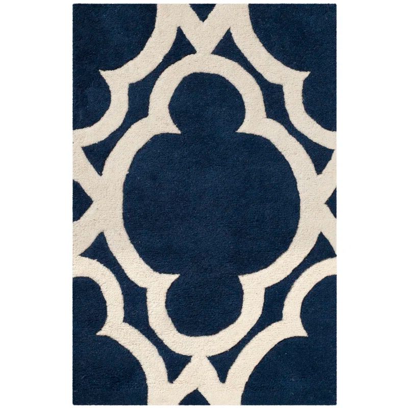 Handmade Blue Wool Tufted Rectangular Area Rug, 5' x 8'