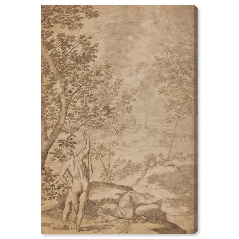 Vintage Beige Wrapped Canvas Landscape Art, 36" x 24"