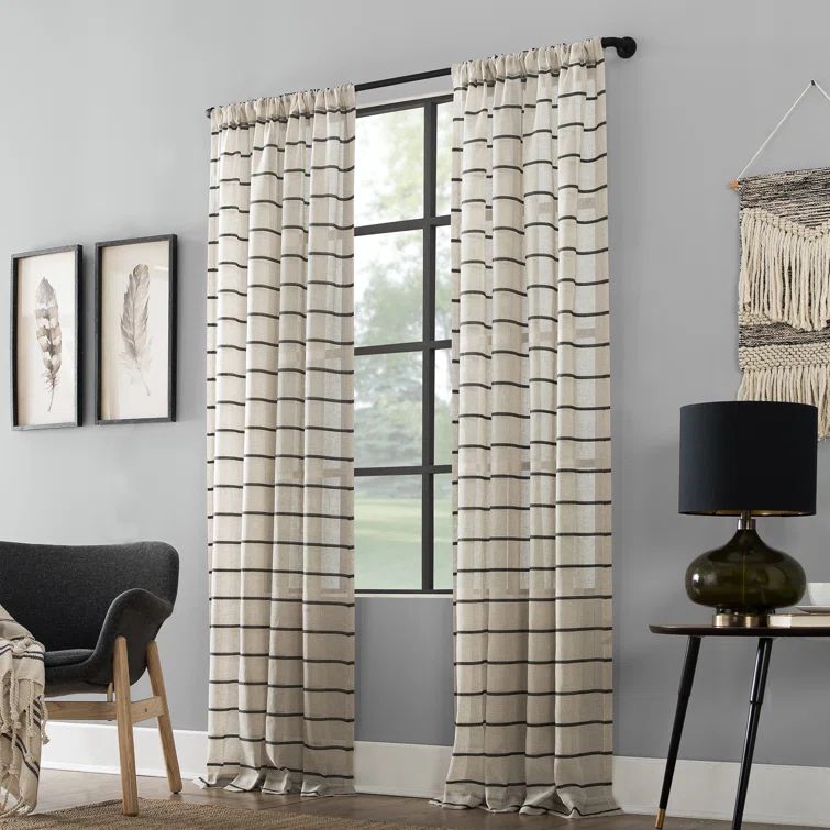 63" x 52" Black Linen Blend Sheer Rod Pocket Curtain Panel
