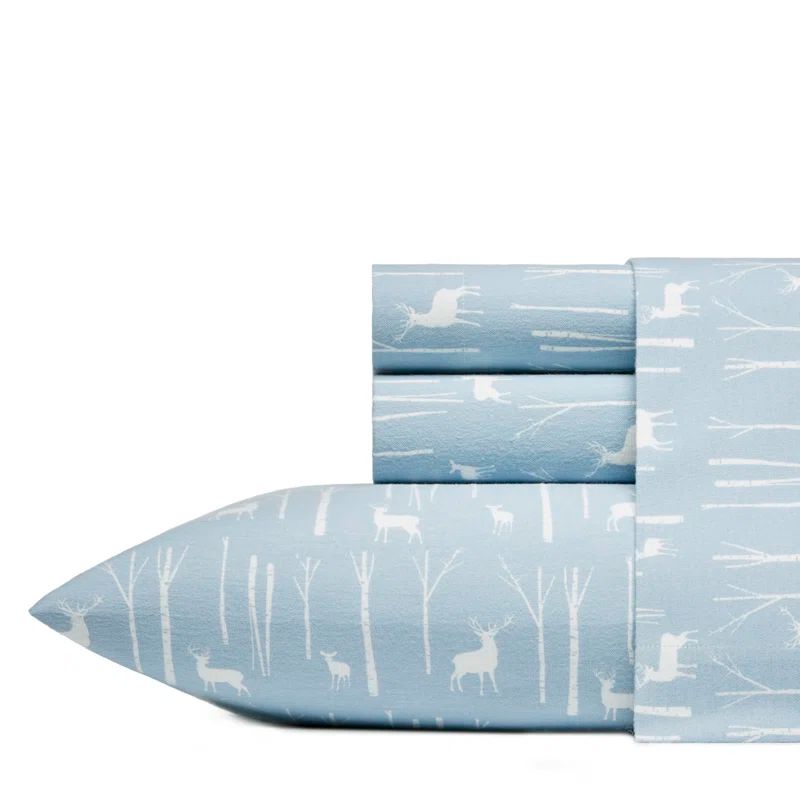 Twin Blue Cotton Flannel Birch Forest Sheet Set
