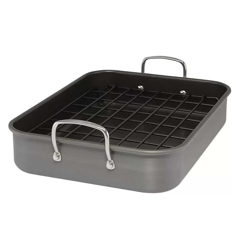 16" x 12" Nonstick Aluminum Roaster with Dual-Height Rack