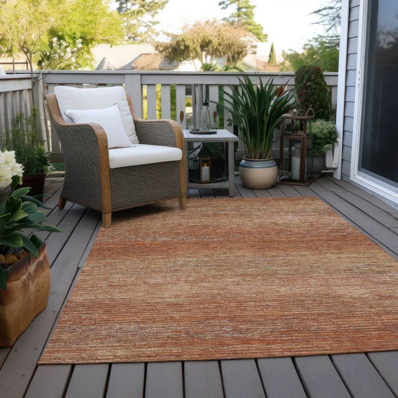 Copper Red Stripe Synthetic 9' x 12' Washable Rug