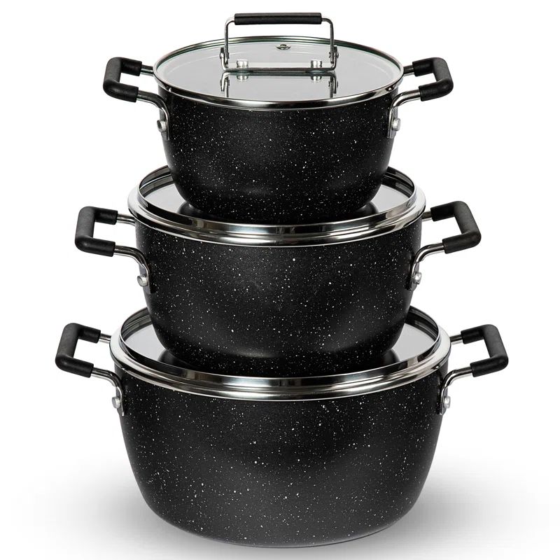 Black Aluminum Nonstick Stackable Cocotte Set with Lids