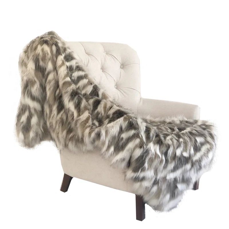 Full Size Ivory and Gray Faux Fur Reversible Throw Blanket