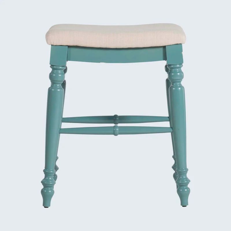 Marino Elegant Blue Wood Backless Counter Stool with Padded Seat