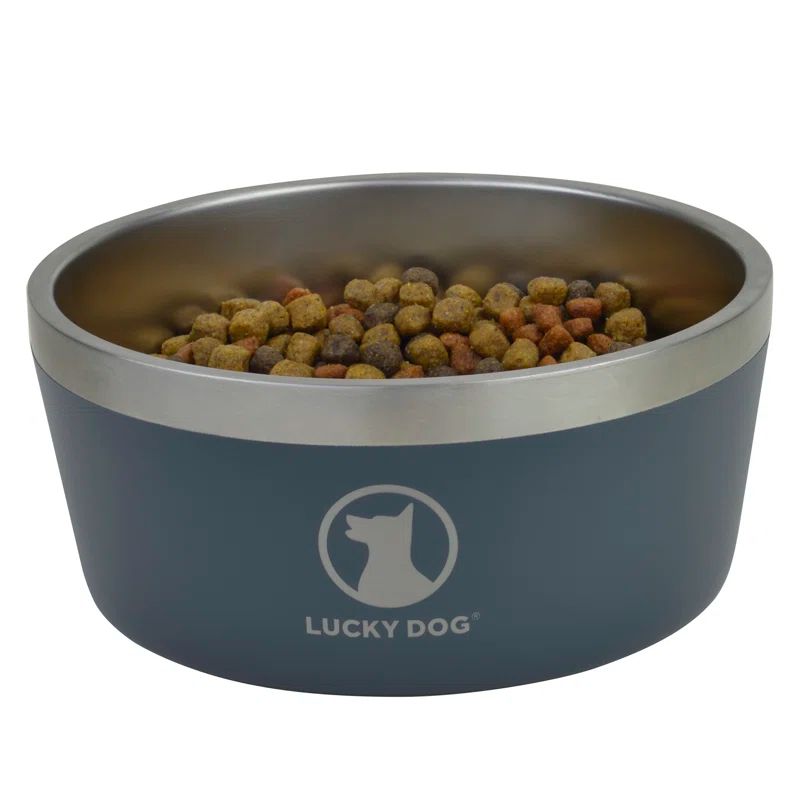 Blue Stainless Steel Non-Slip Dog Bowl, 64 Ounce