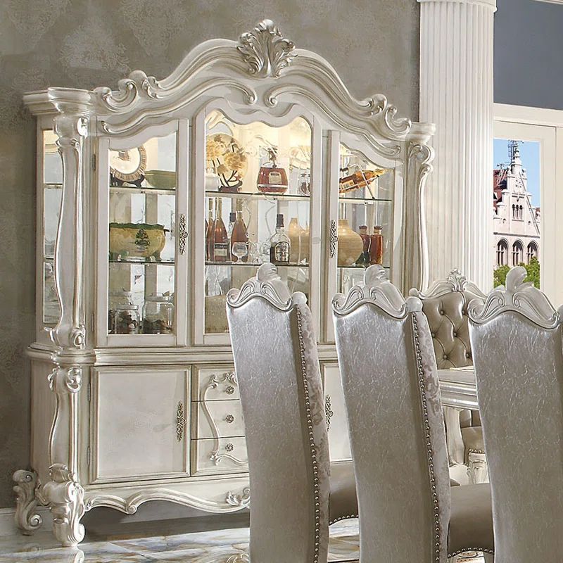 Versailles Bone White Lighted China Cabinet with Glass Doors