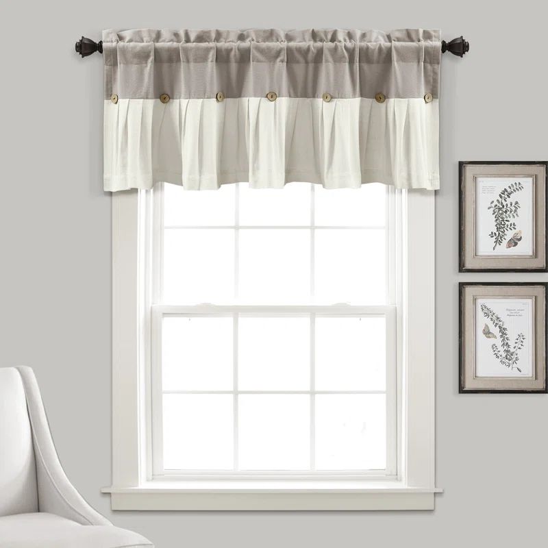 Warm Gray and Off-White Faux Linen Button Valance